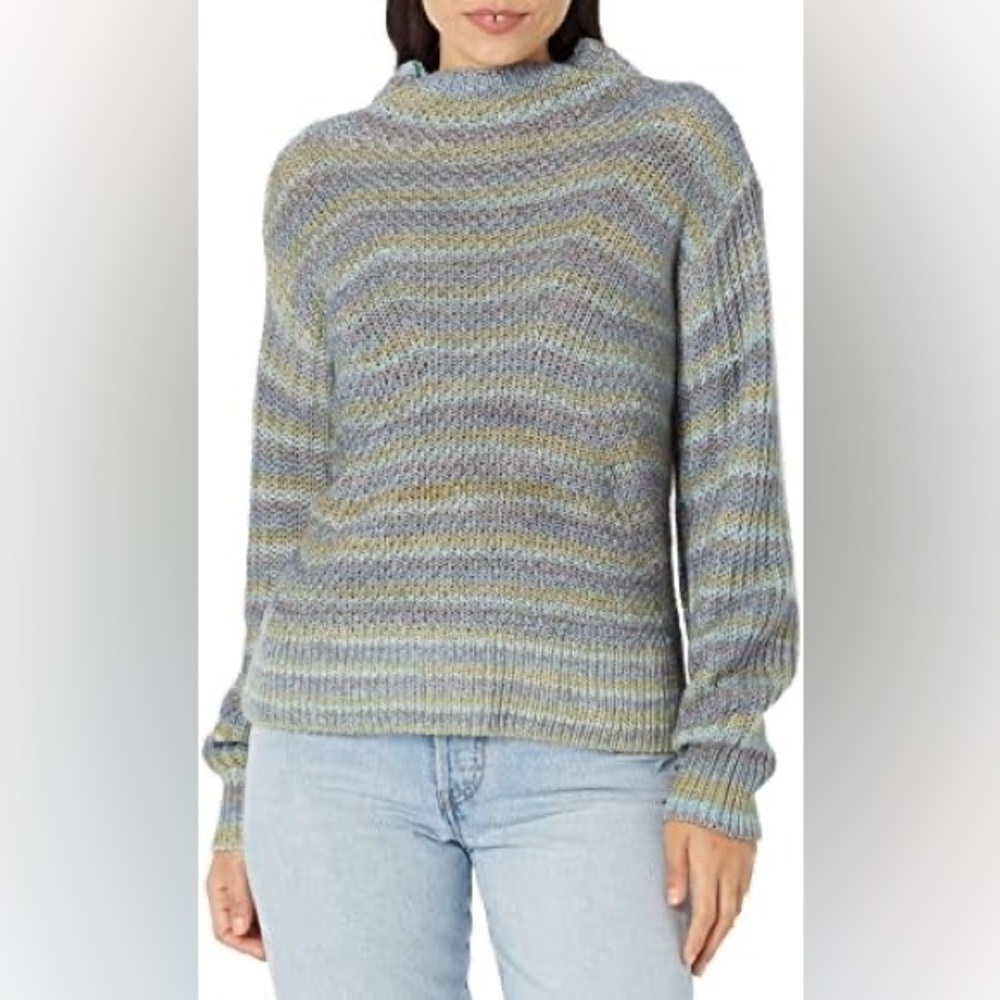 Nic + Zoe Winter Solstice Blue and Green Striped Wide Neck Sweater - Size Large